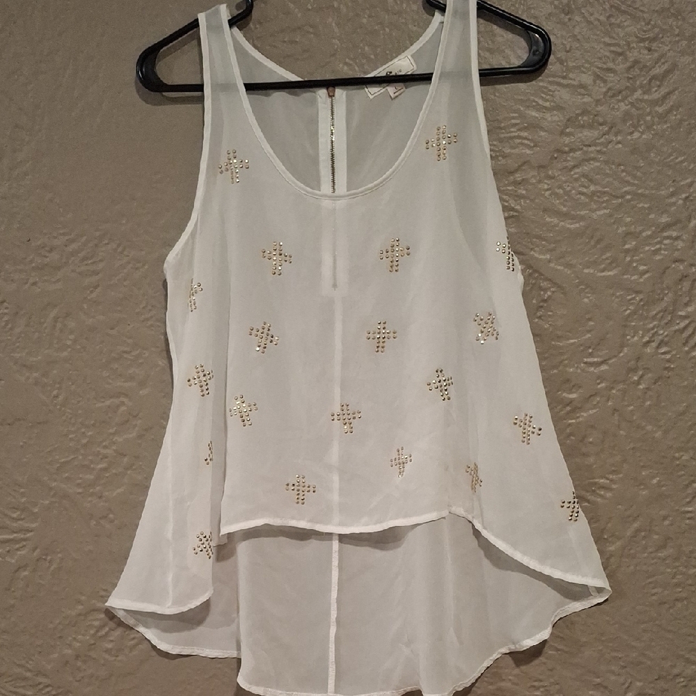 Iris Basic White Asymmetrical Embellished Tank Top